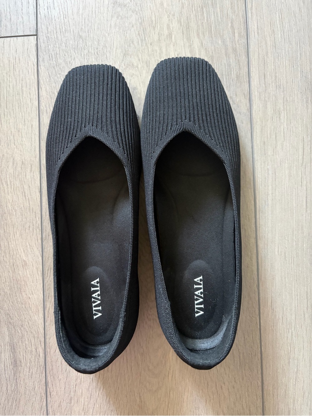 VIVAIA Black Knit Square-Toe Ballet Flats